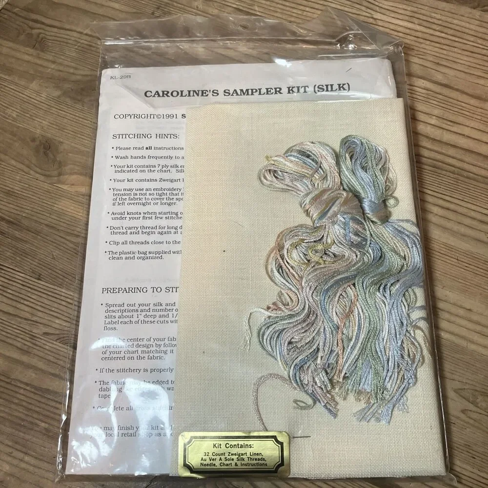 VTG 91 Serendipity Designs Silk On Linen Cross Stitch Needlepoint Craft Kit NIP